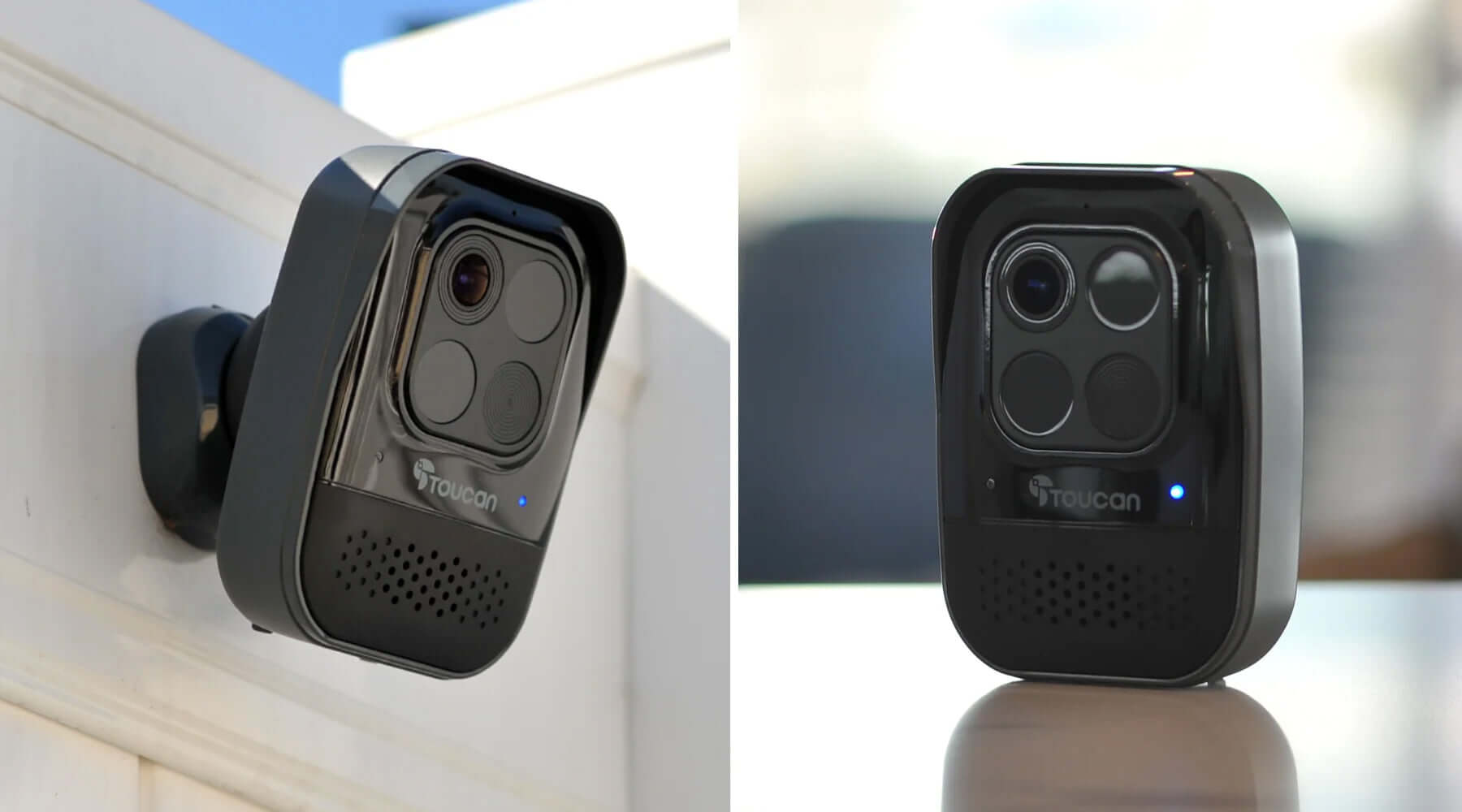 12 Benefits of Toucan’s Wireless Security Camera For Homes | The Toucan Wireless Security Camera PRO in an outdoor and indoor setting