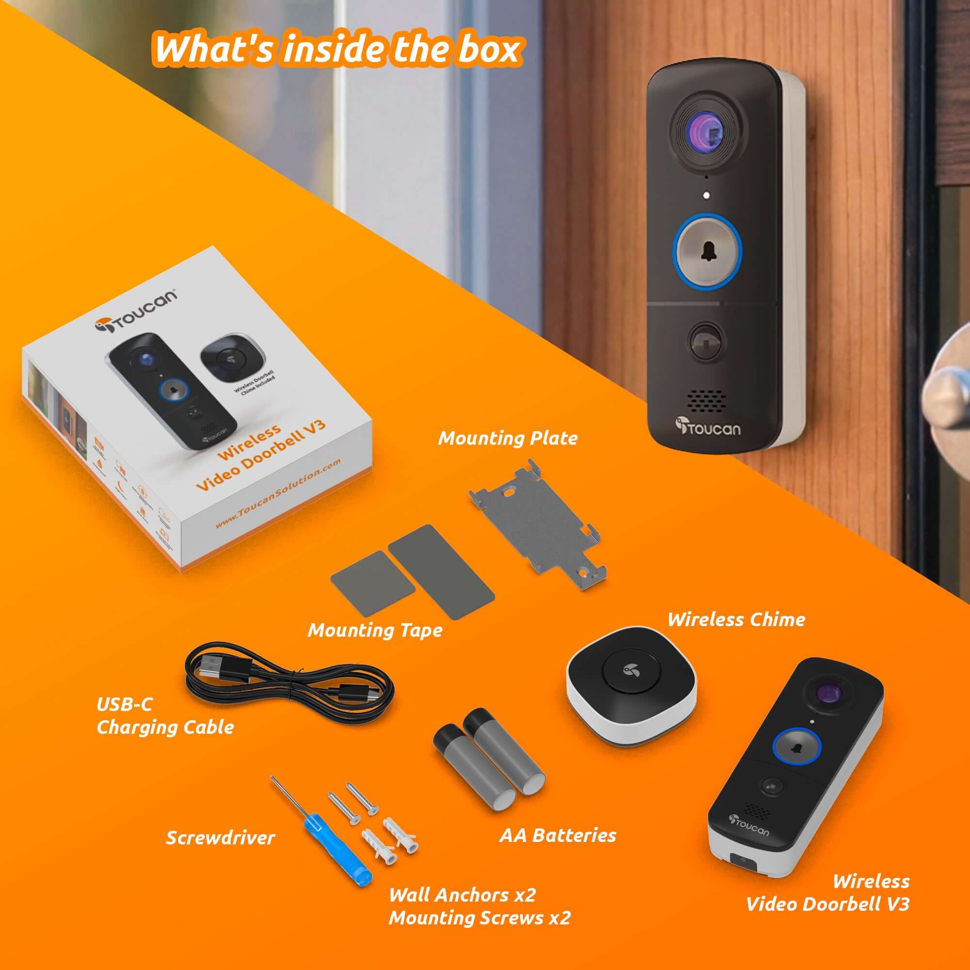 home security systems|Toucan Wireless Security Camera S4 and Wireless Video Doorbell V3 Bundle|RBB Toucan Wireless Video Doorbell |Premium Home Security System | Toucan -Toucan Guardian Premium Wireless Security Camera S4 3-Pack + Wireless Video Doorbell V3 + Solar Charger Bundle