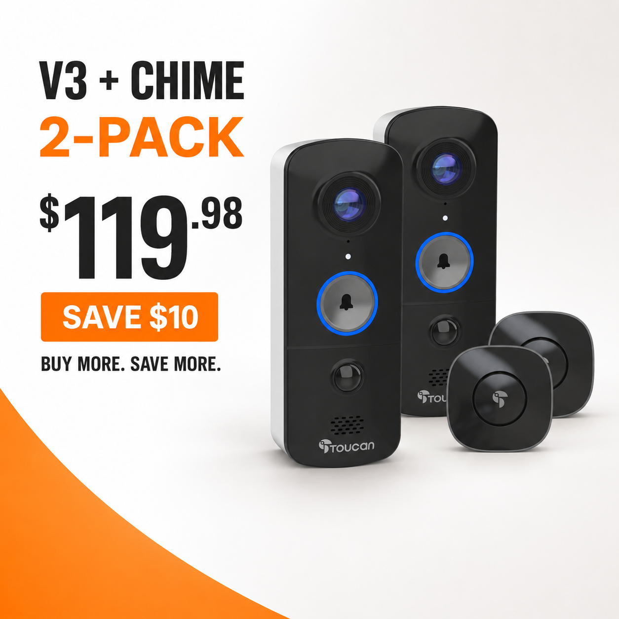 Toucan Wireless Video Doorbell V3 + Chime – 2-Pack