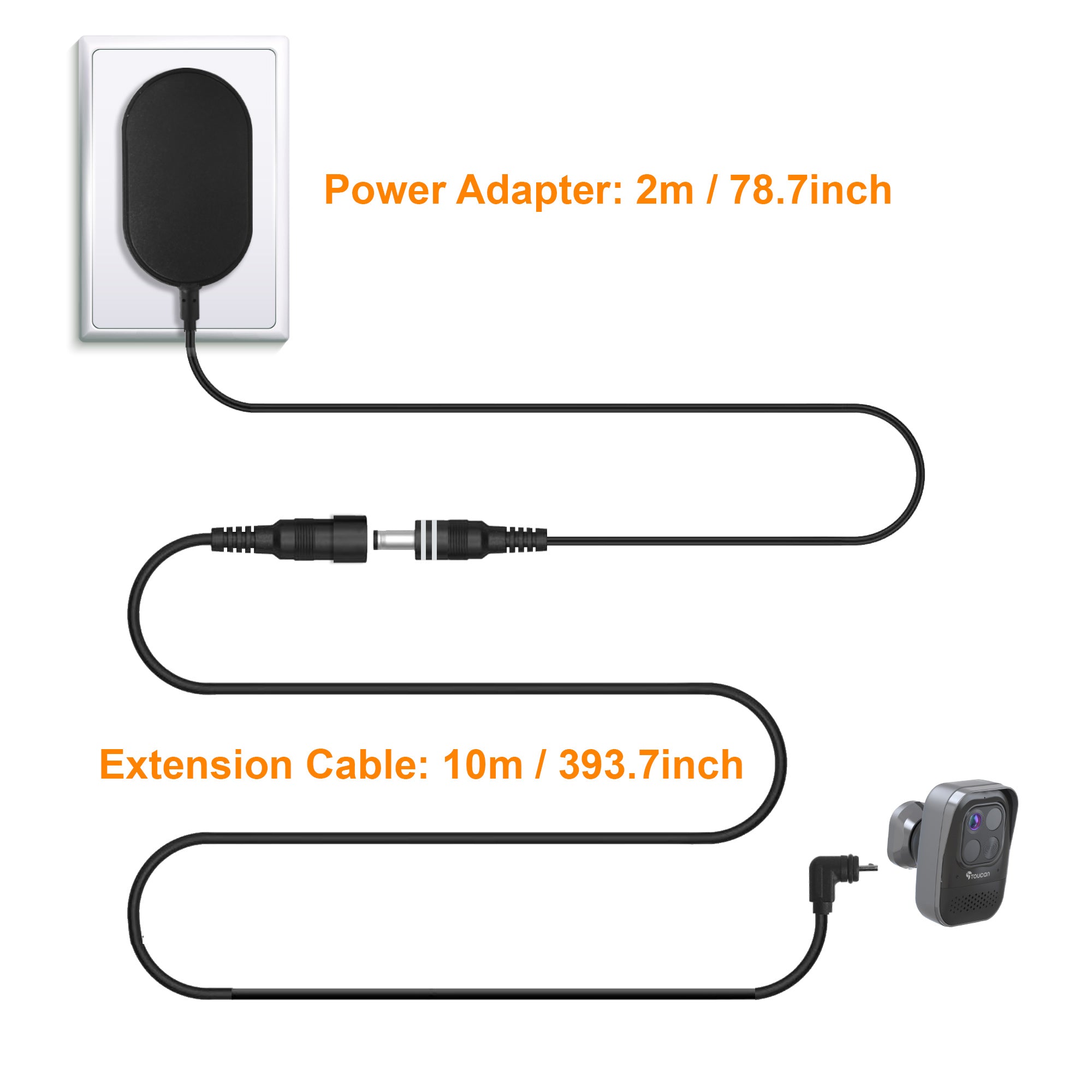 Security Security Camera Pro Power Cable | Toucan Solution -Toucan Power Cable for Security Camera Pro - 12m Outdoor Cable with Power Adapter