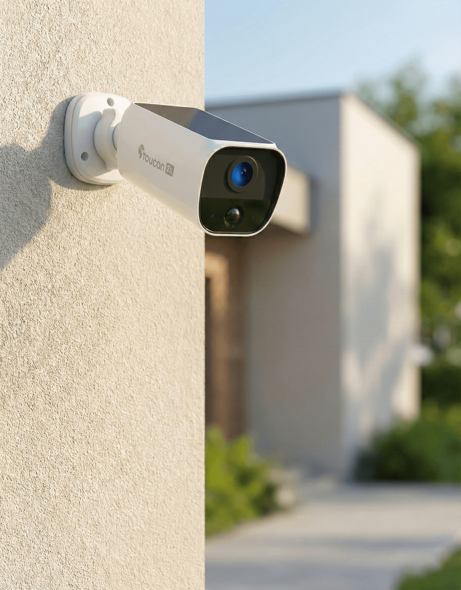 solar powered wireless security camera installed outdoors for continuous monitoring