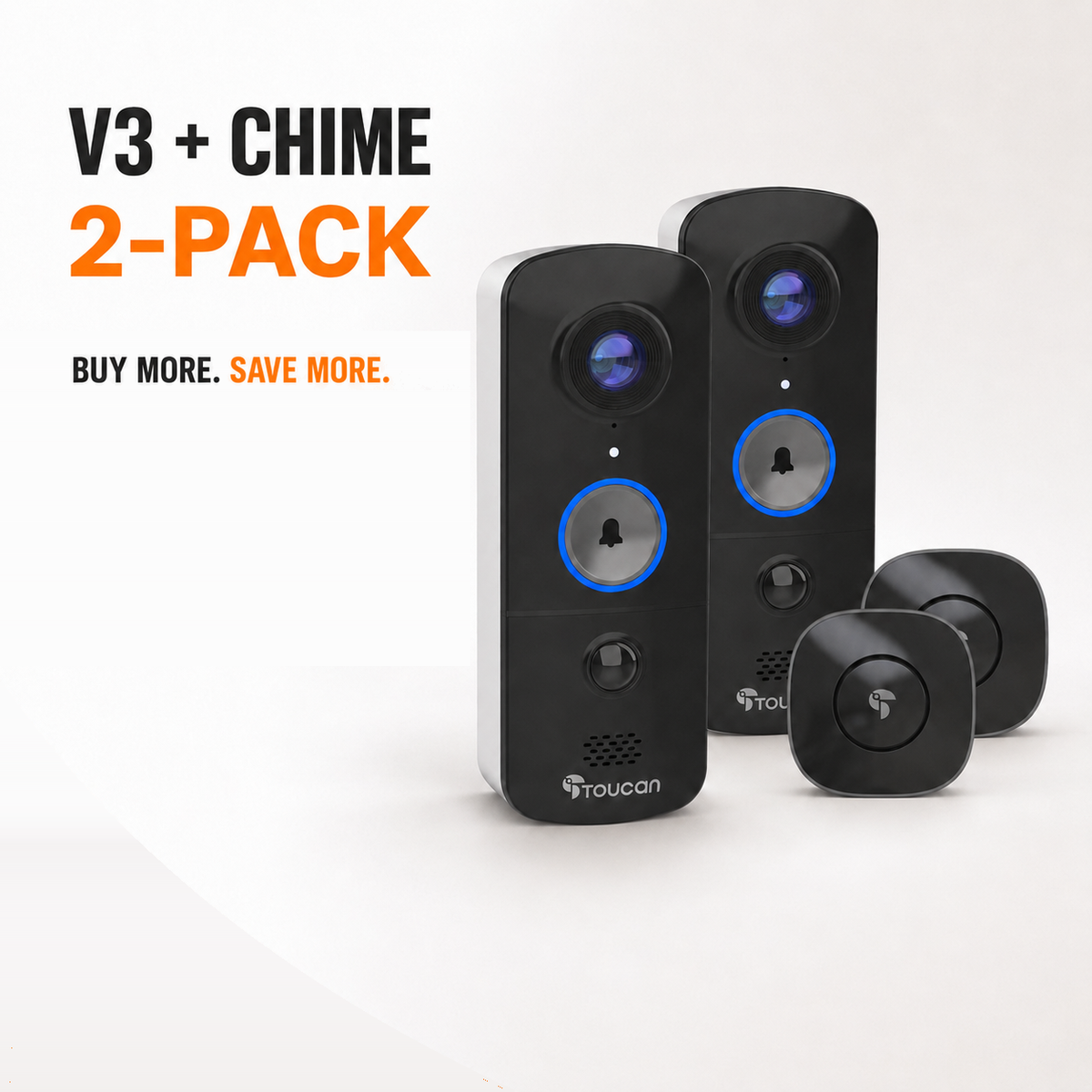 Two Toucan V3 Video Doorbells with chimes, 2-pack