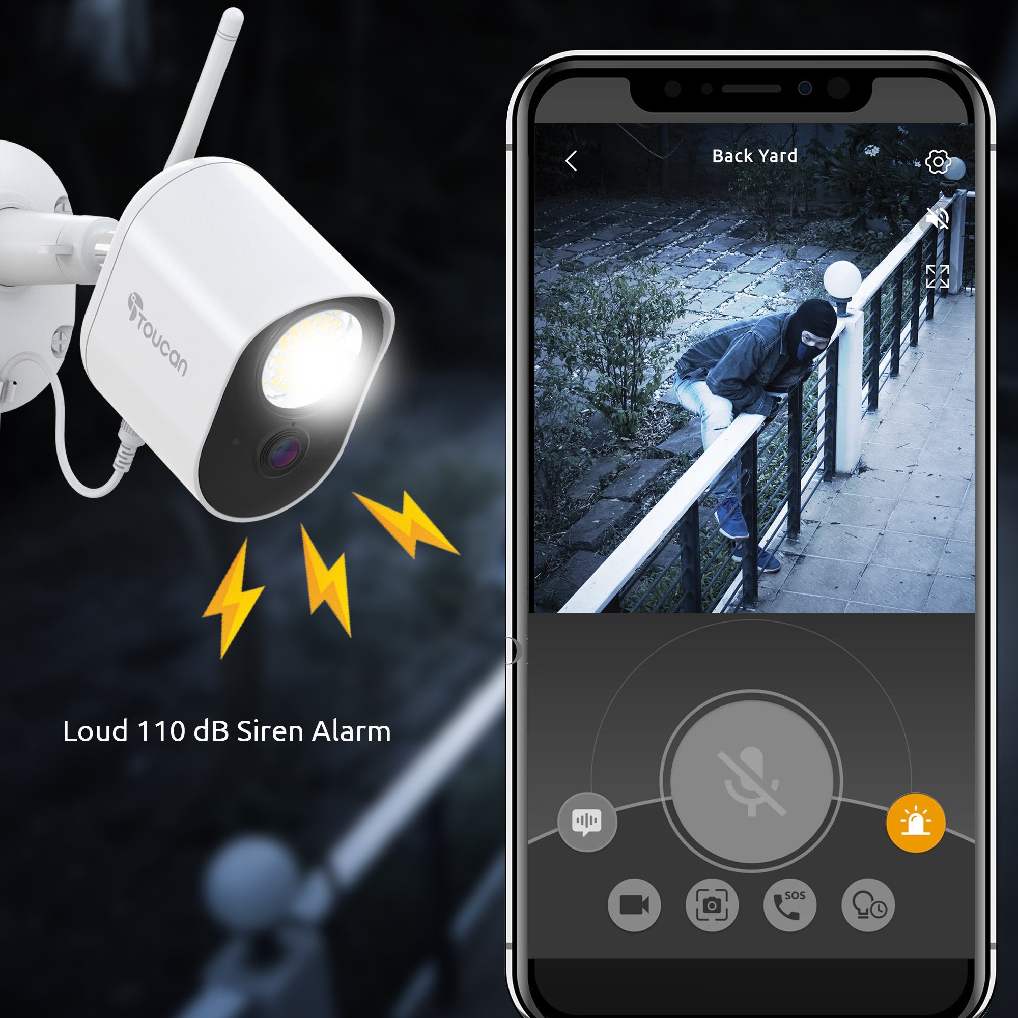 Toucan Floodlight Security Camera 2-Pack – 1080p HD, 1200 Lumen Lights, Radar Detection