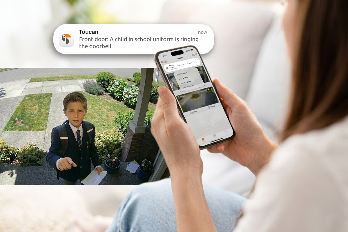 Toucan AI smart alert showing a child ringing the front doorbell
