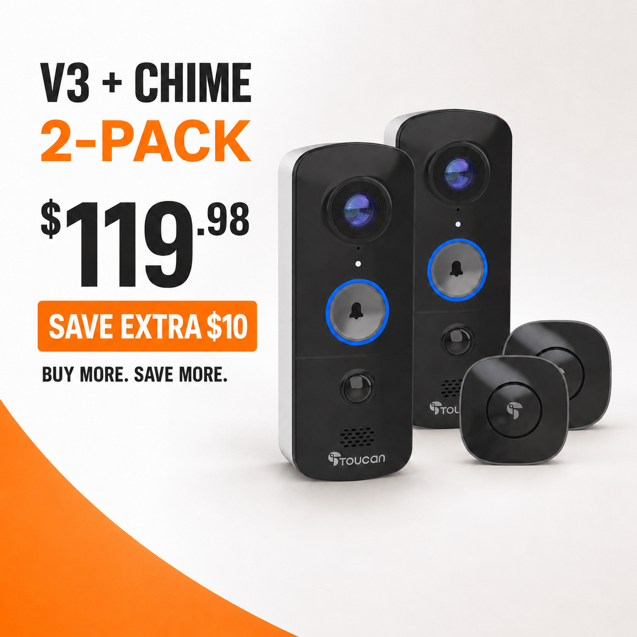 Toucan Wireless Video Doorbell V3 + Chime – 2-Pack