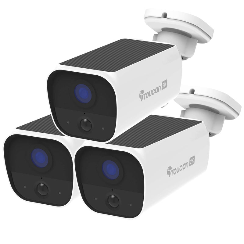 Three Toucan S5 wireless solar security cameras