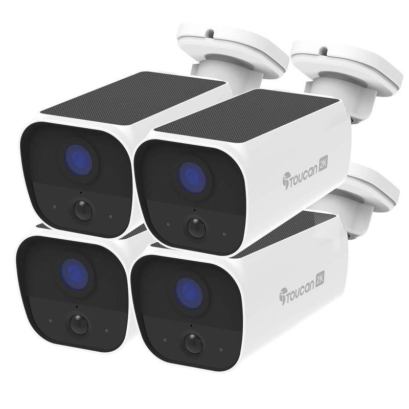 Four Toucan S5 wireless solar security cameras