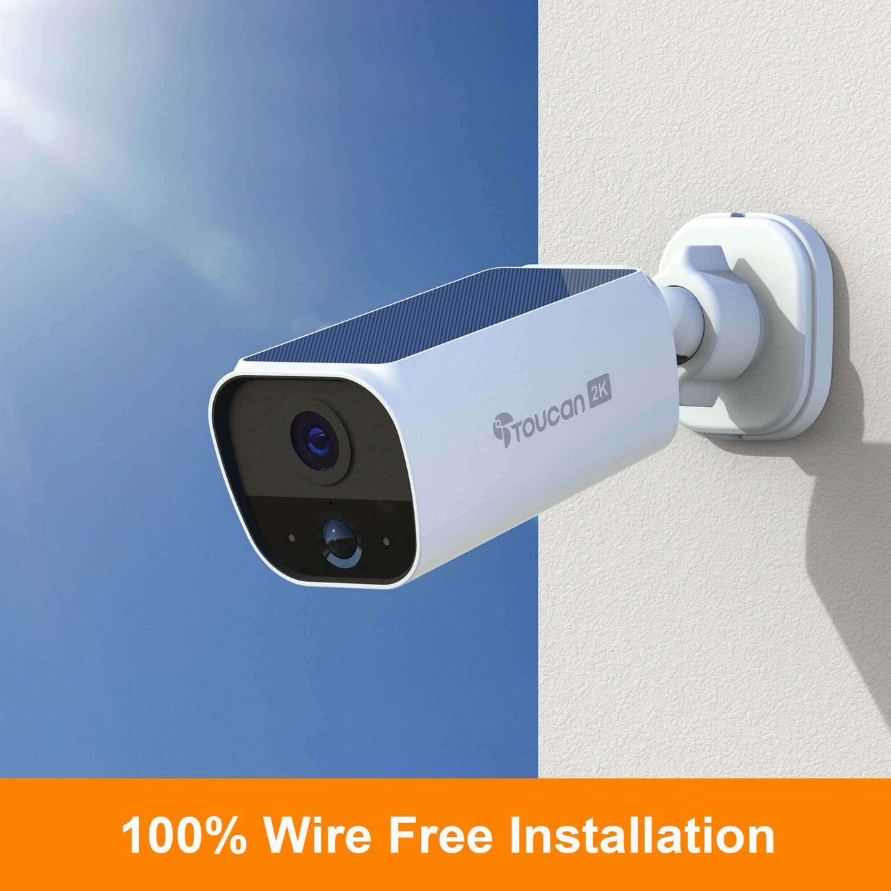 Toucan S5 solar security camera installed outside a home