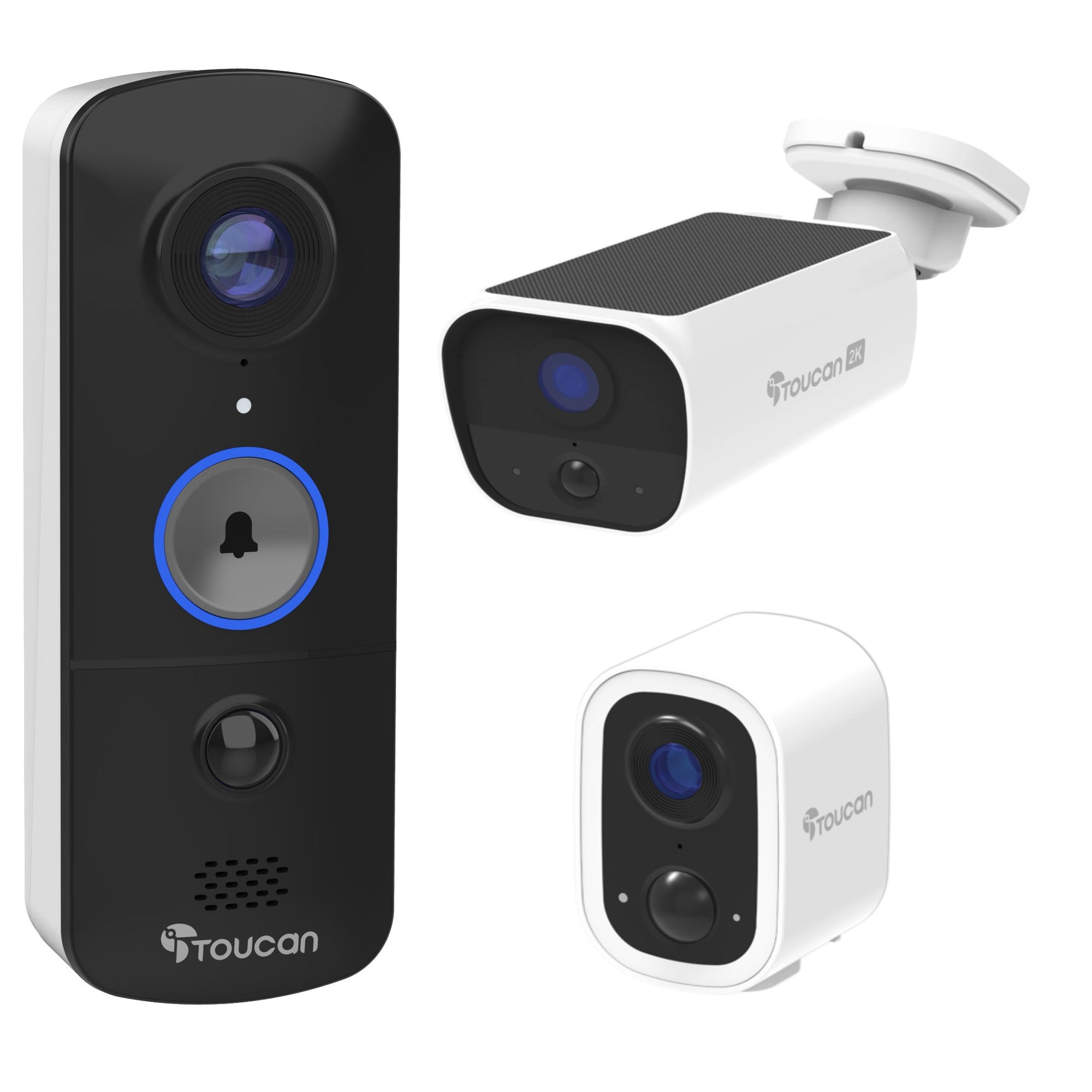 Toucan Wireless Security Camera S4 and Wireless Video Doorbell V3D and Solar Wireless Security Camera S5 Bundle