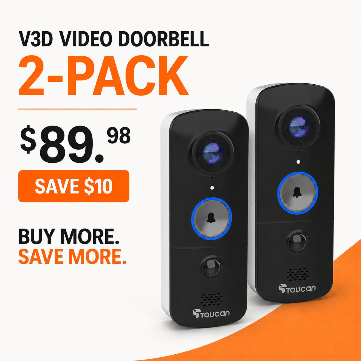 Toucan Wireless Video Doorbell V3D – 2-Pack (No Chime)