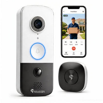 Toucan V3 White wireless video doorbell with indoor chime