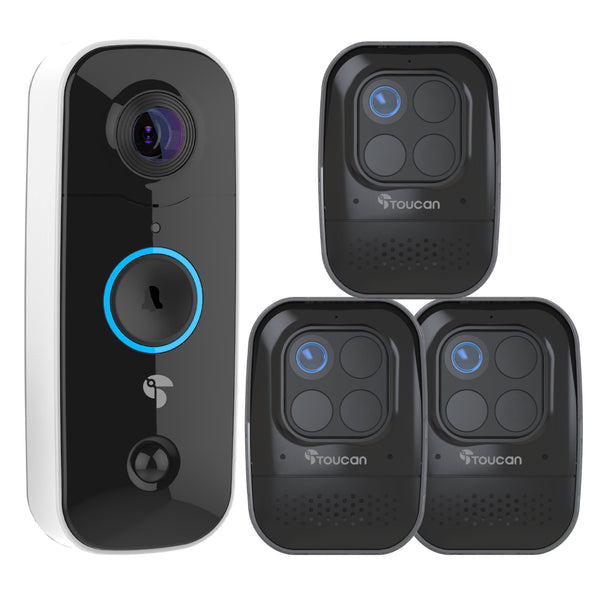 Toucan Wireless Security Camera PRO 3-Pack and Wireless Video Doorbell Bundle