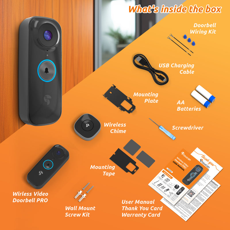 Toucan Wireless Video Doorbell PRO Includes Wireless Doorbell Chime