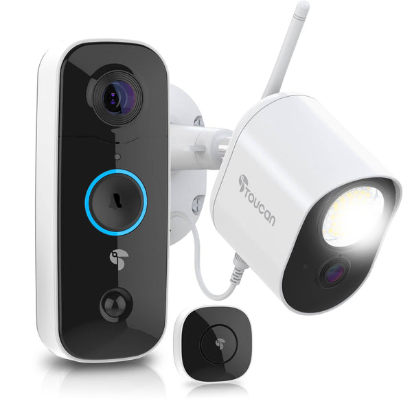 Toucan Security Floodlight Camera & Wireless Video Doorbell Includes Doorbell Chime Bundle