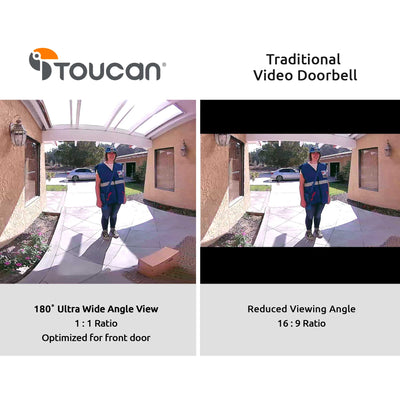 Wireless Video Doorbell 180 degree field of view | Toucan Wireless Video Doorbell Includes Wireless Doorbell Chime